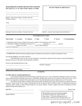 Download Georgia Statement Claim Fulton Form