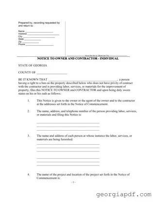 Download Notice To Owner Georgia Form