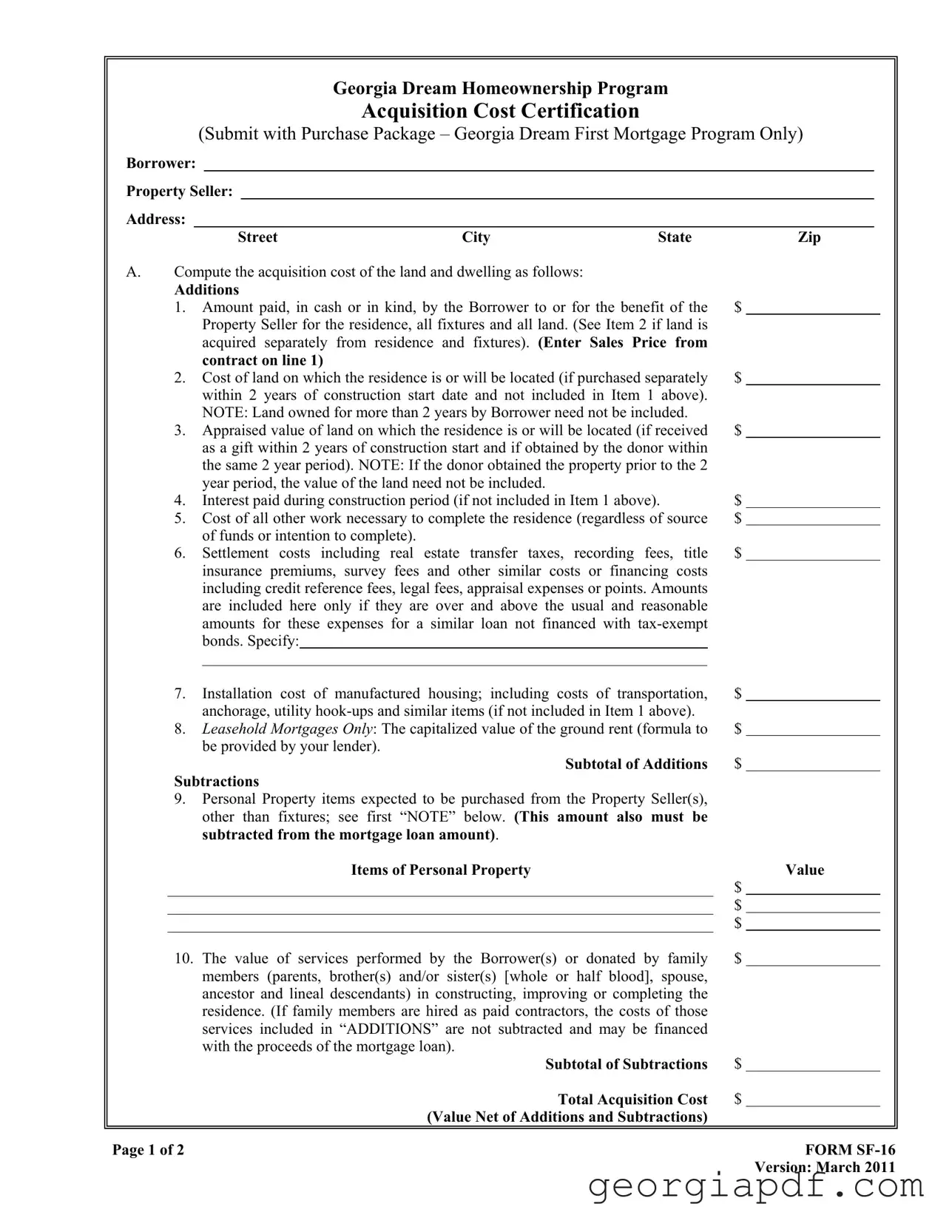 Download Sf 16 Georgia Form