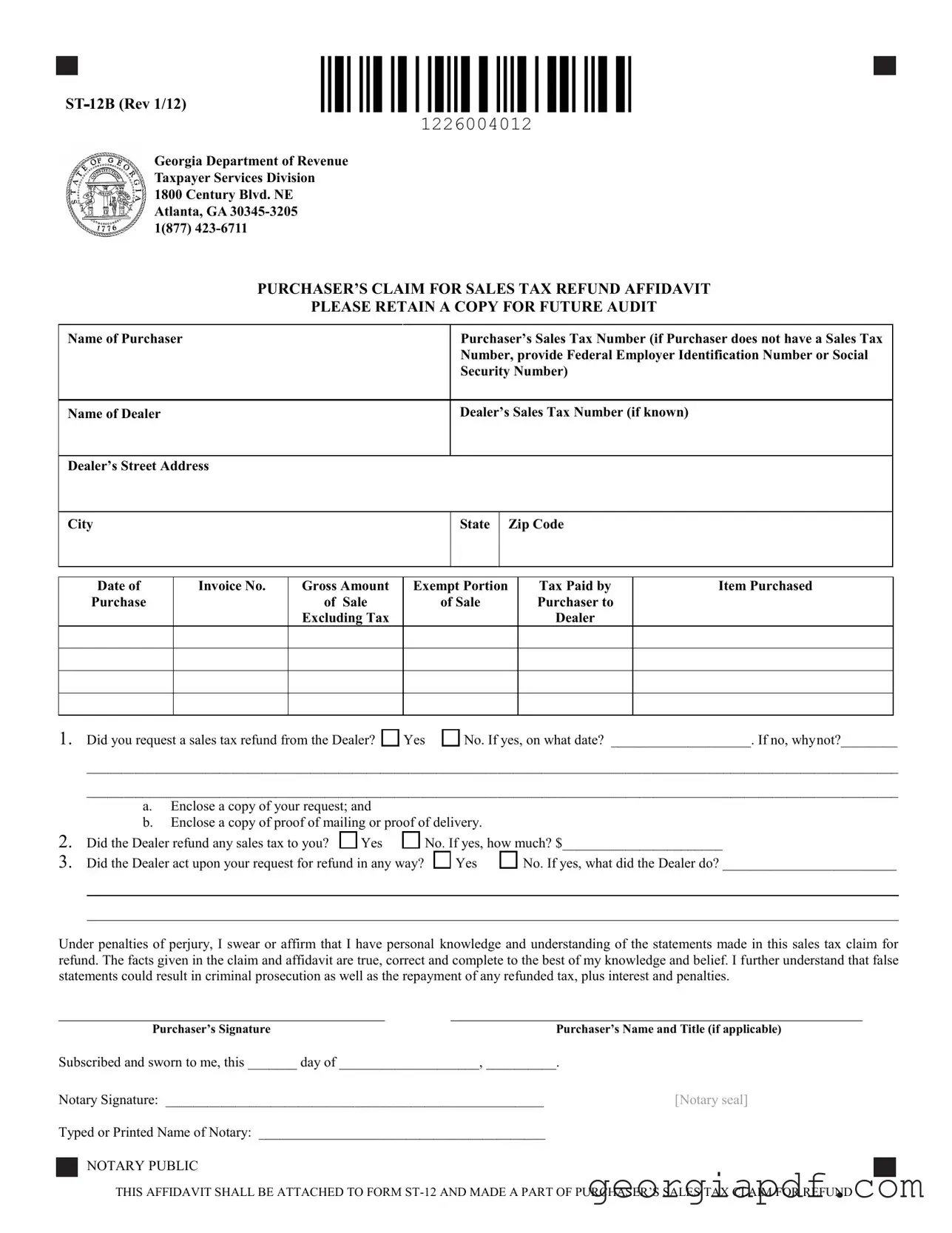 Download St 12B Georgia Form