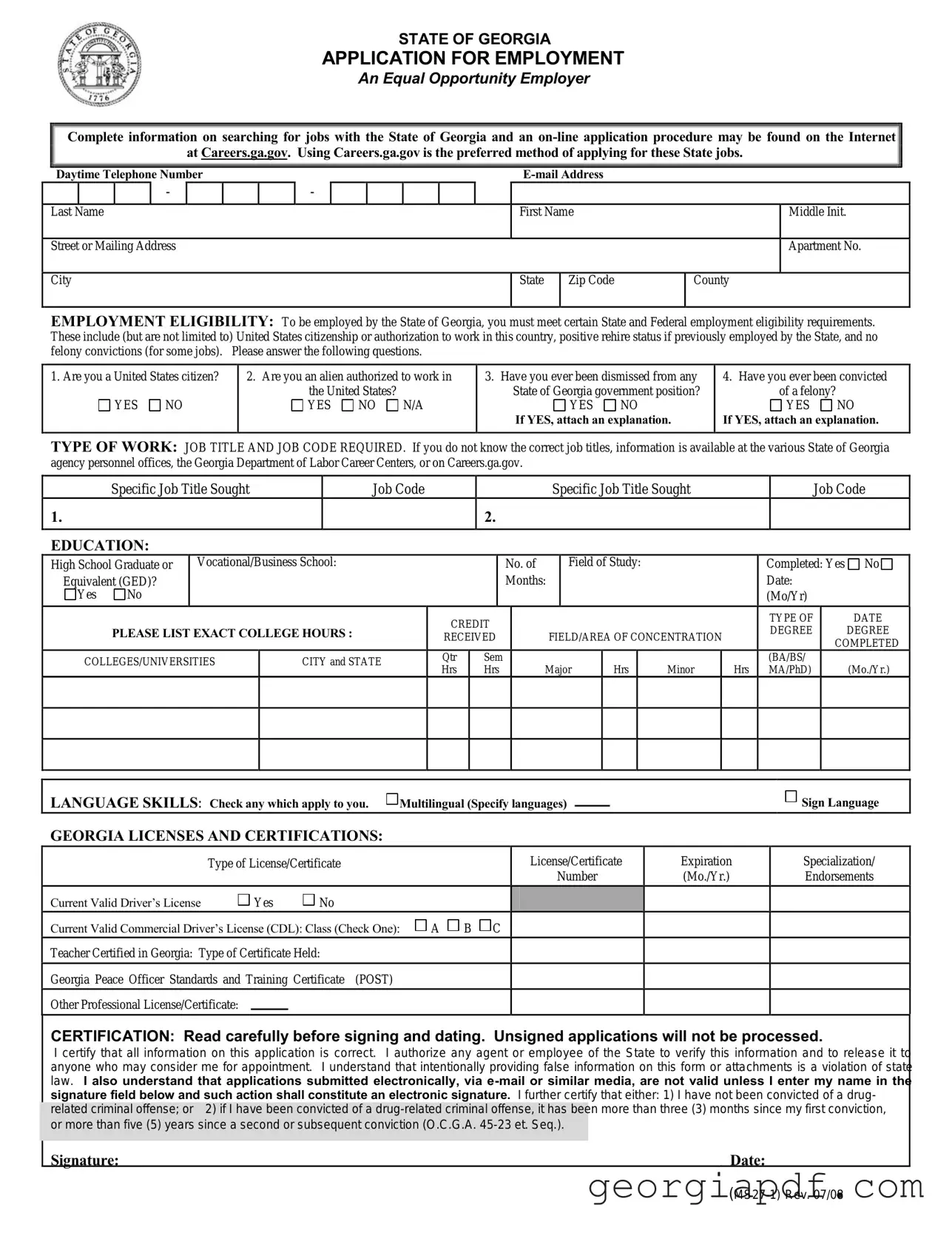 Download State Of Georgia Application Ms27 1 Form