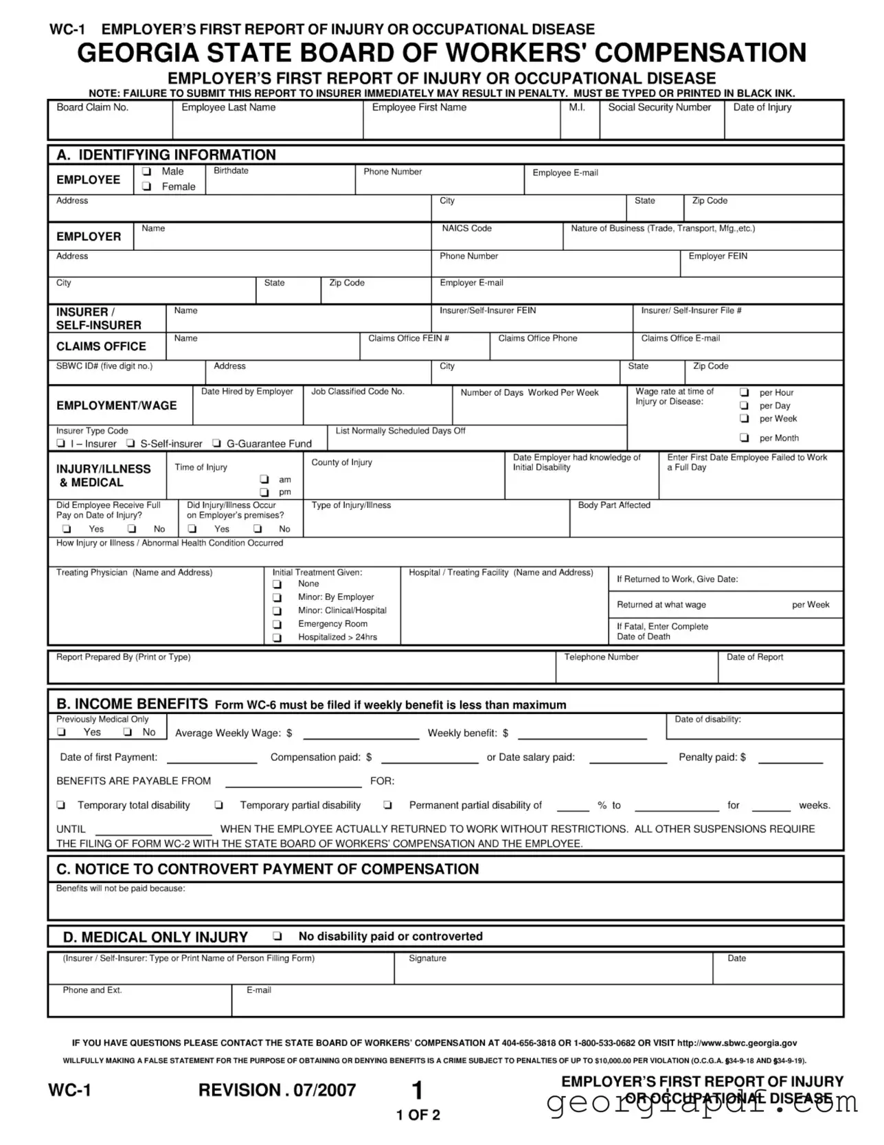 Download Wc 1 Georgia Form