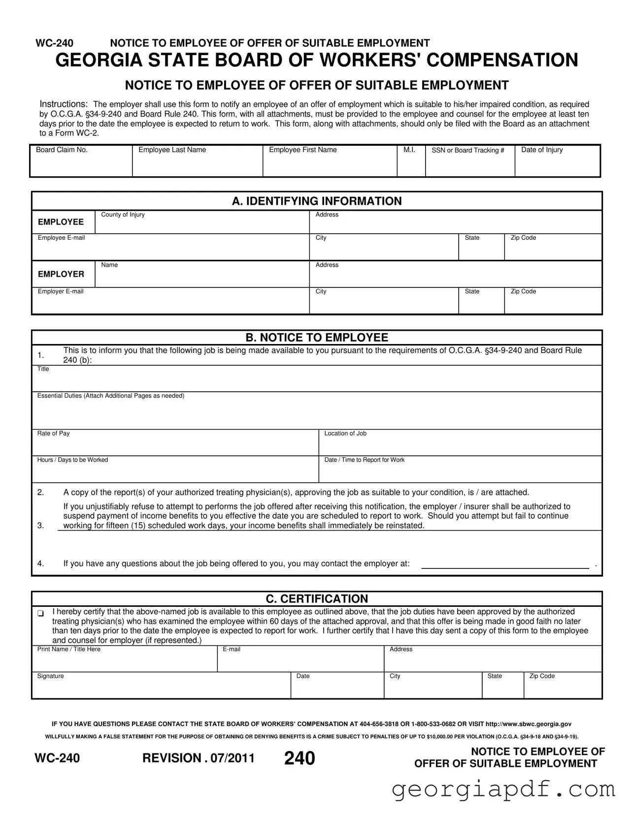 Download Wc 240 Georgia Form